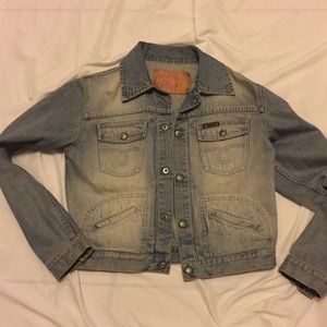- Lucky brand size medium denim jacket stone washed used